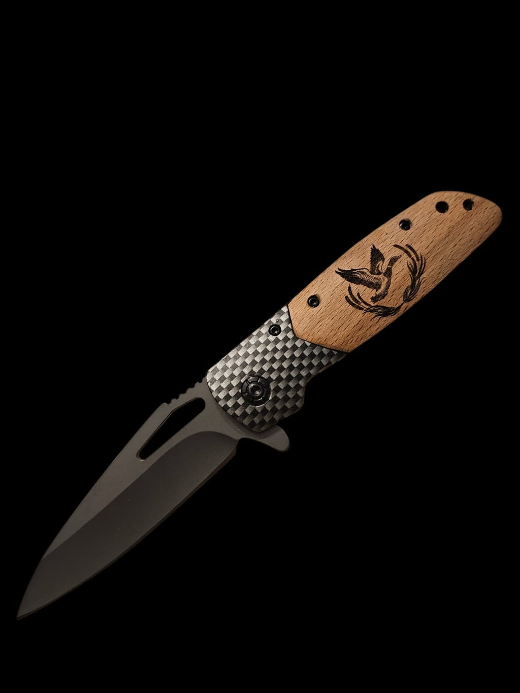 Le cadeau parfait pour chasseur – Couteau gravé CANARD. personnalisé