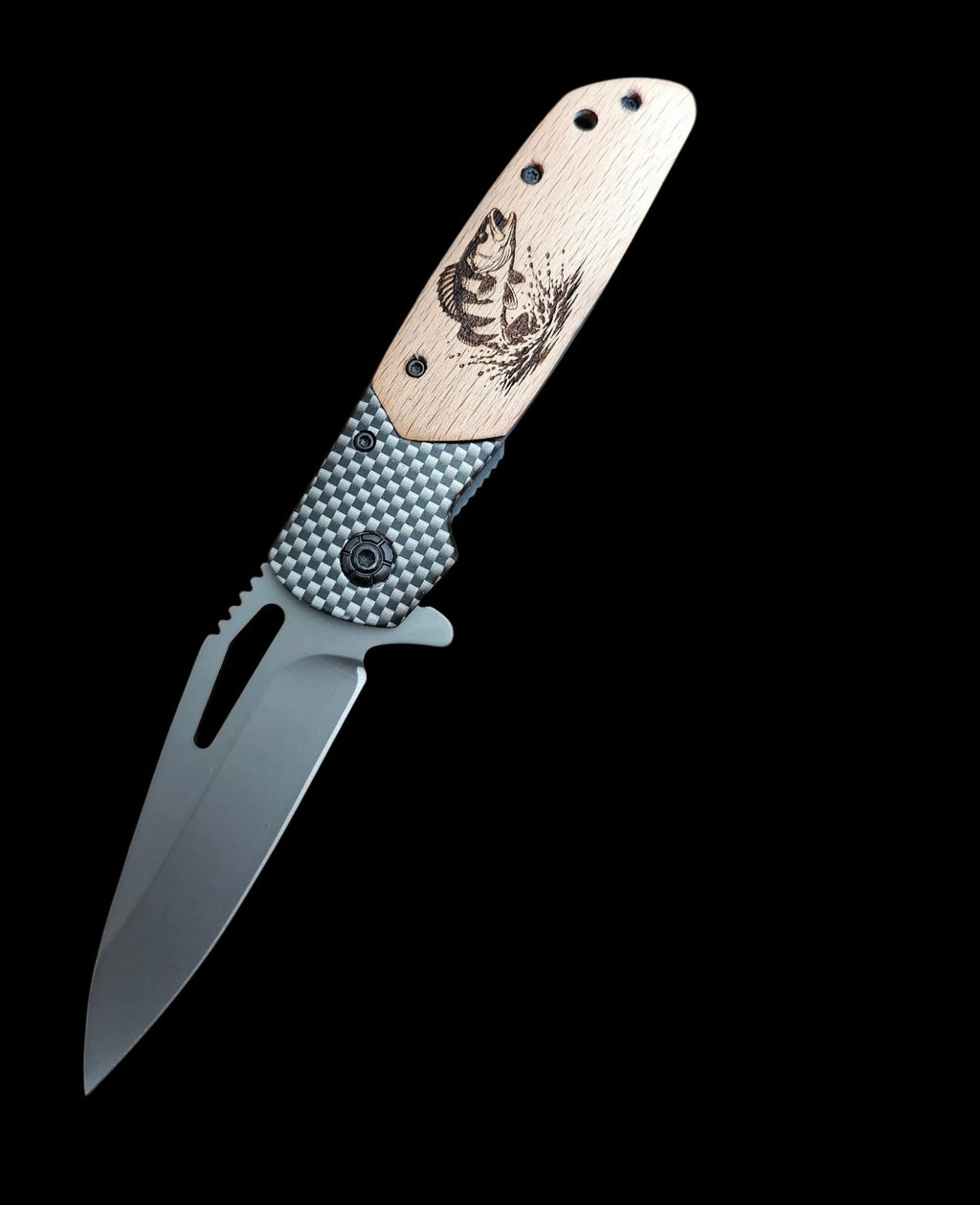 Détail gravure perche couteau pêcheur - UNIC HUNT
