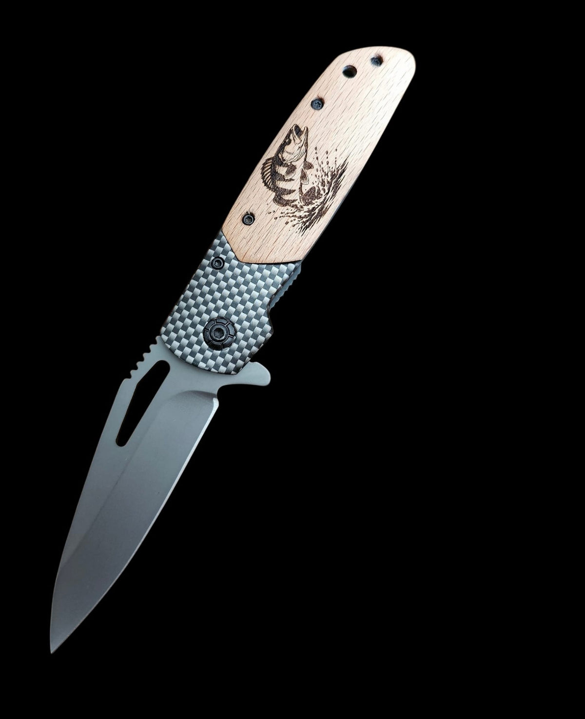 Détail gravure perche couteau pêcheur - UNIC HUNT